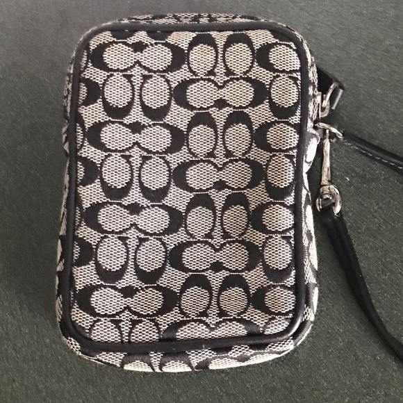 Coach Black/Gray Signature C Canvas Leather Wristlet Mini Pouch - Picture 16 of 16